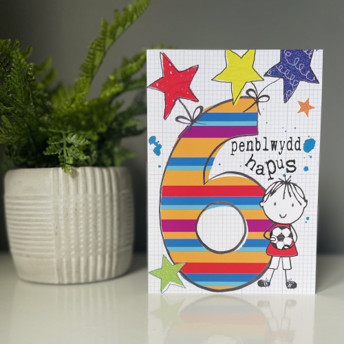 Cardyn Penblwydd 6 Oed - 6 Year Old Birthday Card