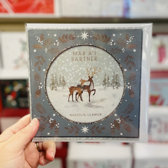 Cerdyn Cymraeg “Nadolig Llawen Mab a’i Bartner” - Welsh Christmas Card for Son and Partner