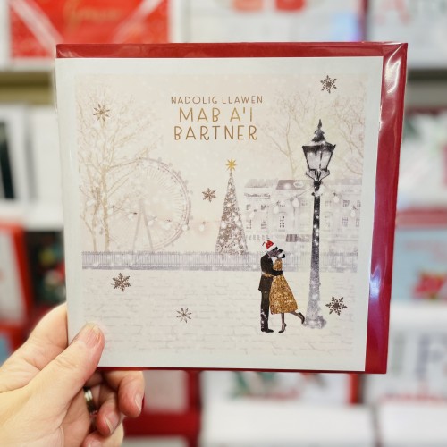 Cerdyn Cymraeg “Nadolig Llawen Mab a’i Bartner” - Welsh Christmas Card for Son and Partner 