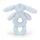 Bashful Baby Blue Bunny Ring Rattle