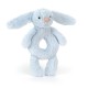 Bashful Baby Blue Bunny Ring Rattle