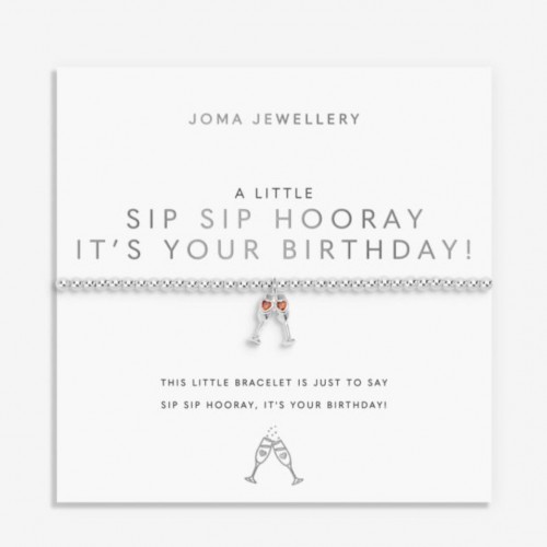 A Little 'Sip Sip Hooray It's Your Birthday!' Bracelet in Silver Plating 