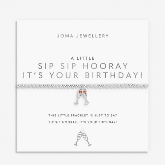 A Little 'Sip Sip Hooray It's Your Birthday!' Bracelet in Silver Plating 