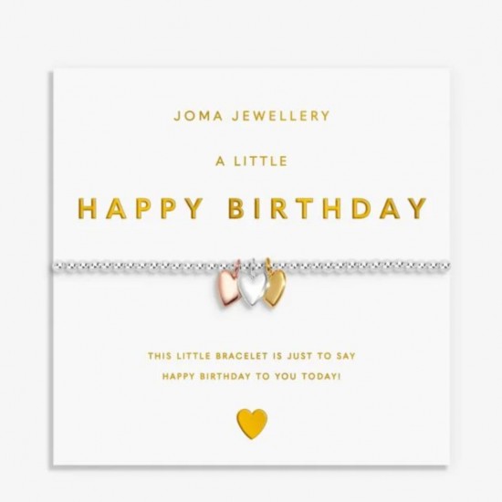 A Little Charmed Moments 'Happy Birthday' Bracelet in Silver, Gold and Rose Gold Plating 